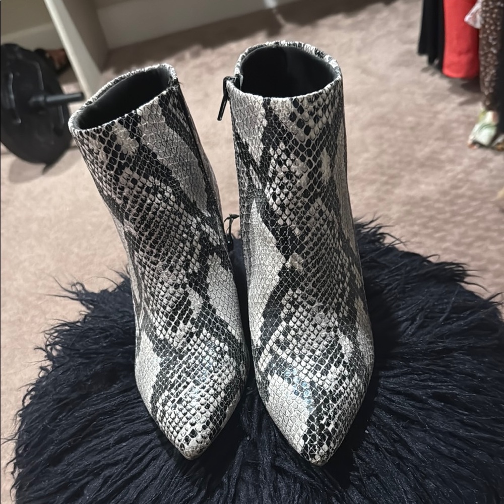 Worthington Black and Gray Ankle Boots with Snake Print